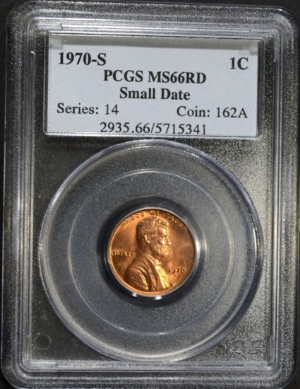 1970-S SMALL DATE LINCOLN CENT, PCGS MS-66 RED