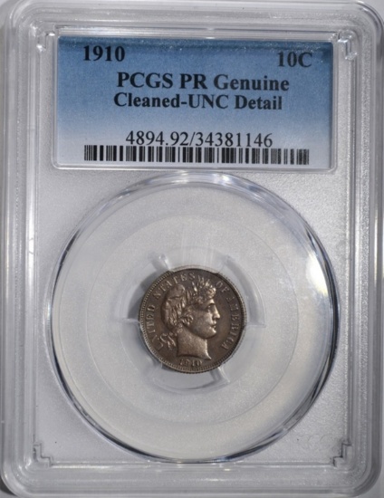 1910 BARBER DIME, PCGS PROOF UNC details