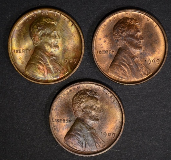 3-1909 VDB LINCOLN CENTS, CH BU RB