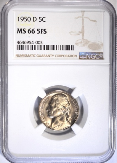 1950-D JEFFERSON NICKEL NGC MS66 5FS