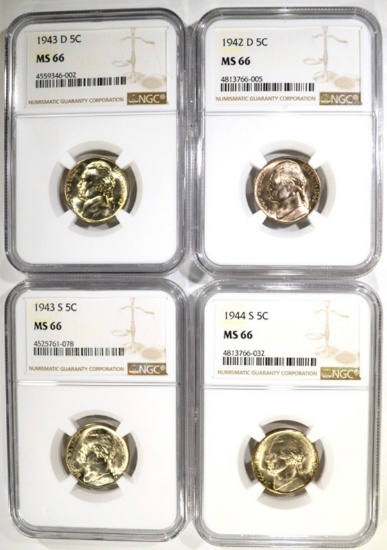 4 JEFFERSON NICKELS NGC MS-66