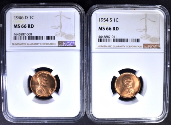 1946-D & 1954-S LINCOLN CENTS NGC MS66RD
