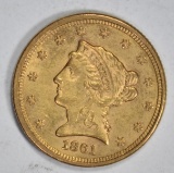 1861 $2.50 GOLD LIBERTY HEAD OLD REVERSE
