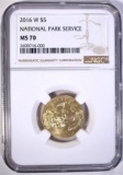 2016-W NATIONAL PARK SERVICE $5.00 GOLD, NGC MS-70