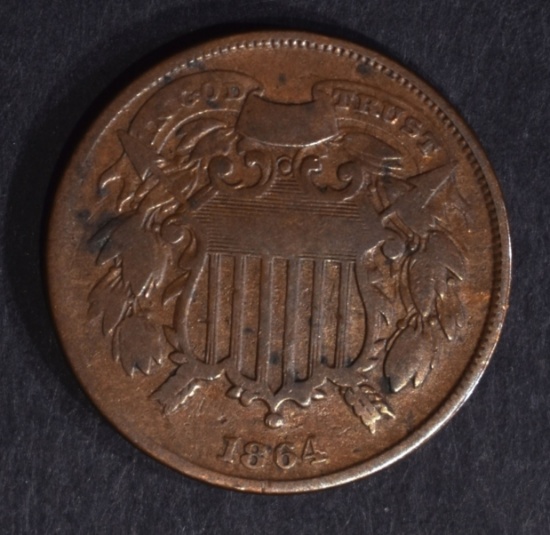 1864 2-CENT PIECE, SMALL MOTTO, FINE