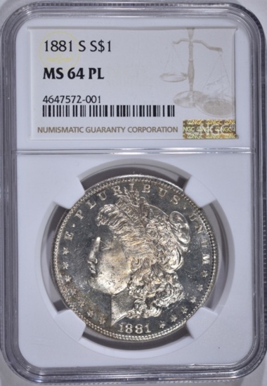 1881-S MORGAN DOLLAR , NGC MS-64 PL