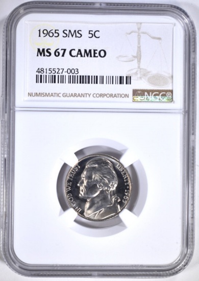 1965 SMS JEFFERSON NICKEL, NGC MS-67 CAMEO