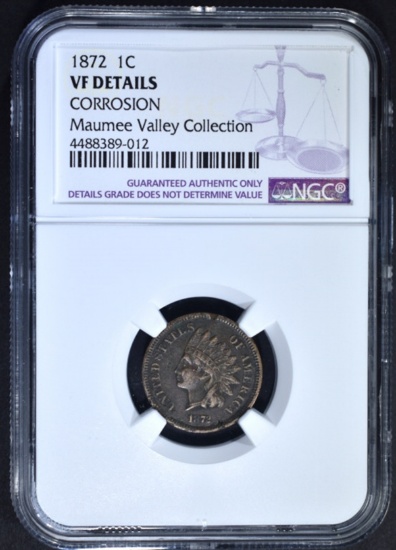 1872 INDIAN CENT, NGC VF DETAILS CORROSION
