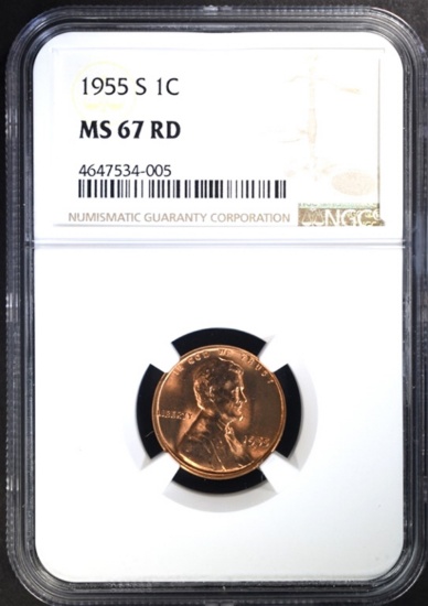 1955-S LINCOLN CENT, NGC MS-67 RED