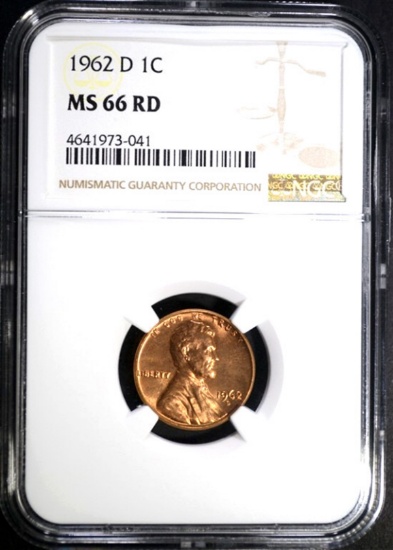 1962-D LINCOLN CENT, NGC MS-66 RED