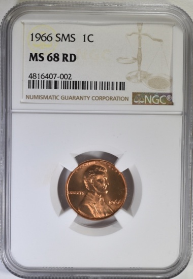 1966 SMS LINCOLN CENT NGC MS68 RD