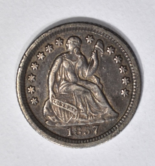 1857-O SEATED HALF DIME, XF/AU