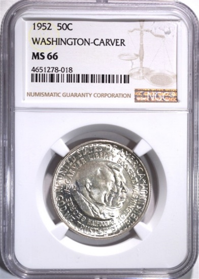 1952 WASH-CARVER HALF DOLLAR NGC MS-66