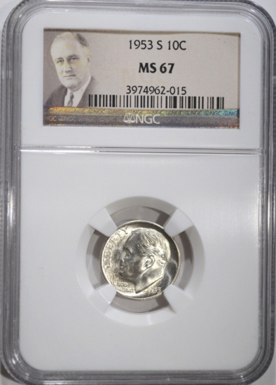 1953-S ROOSEVELT DIME, NGC MS-67