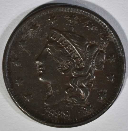 1838 LARGE CENT, XF+