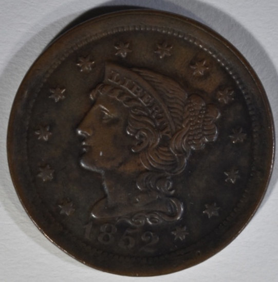 1852 LARGE CENT, XF/AU