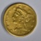1867-S $5 GOLD LIBERTY HEAD  AU