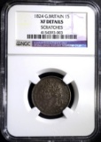 1824 GREAT BRITAIN 1 SHILLING, NGC XF RARE DETAILS