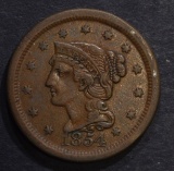 1854 LARGE CENT, CHOICE XF