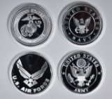 ARMY, NAVY AIR FORCE & MARINES 1oz SILVER ROUNDS
