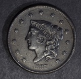 1837 LARGE CENT, N-1 XF+ NICE