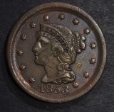 1853 LARGE CENT, N-28 XF+
