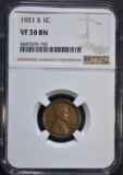 1921-S LINCOLN CENT NGC VF 30 BN