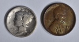2 COIN LOT: 1922-D LINCOLN CENT XF &