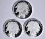 3-ONE OUNCE .999 SILVER INDIAN/BUFFALO ROUNDS