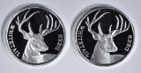 2-WHITETAIL DEER ONE OUNCE .999 SILVER ROUNDS