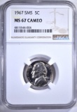 1967 SMS JEFFERSON NICKEL, NGC MS-67 CAMEO