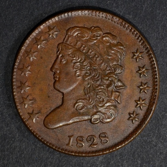 1828 HALF CENT-12 STARS, CH BU