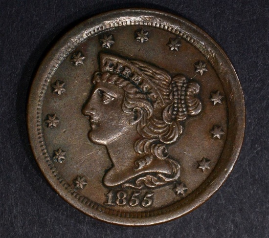 1855 HALF CENT, CH BU