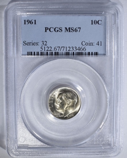 1961 ROOSEVELT DIME, PCGS MS-67