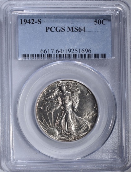 1942-S WALKING LIBERTY HALF DOLLAR, PCGS MS-64