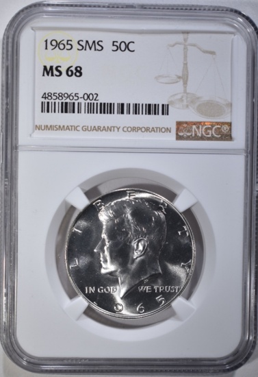 1965 SMS KENNEDY HALF DOLLAR, NGC MS-68