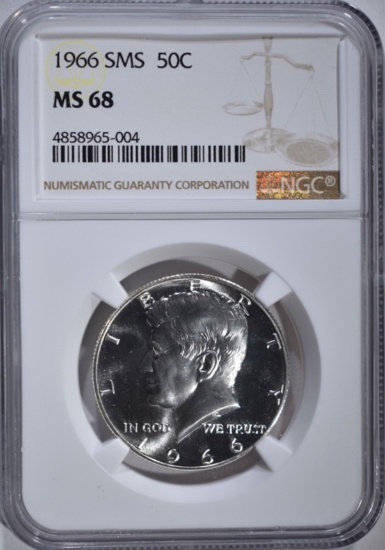 1966 SMS KENNEDY HALF DOLLAR, NGC MS-68