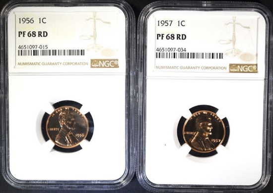 1956 & 1957 LINCOLN CENT  NGC PF68 RD