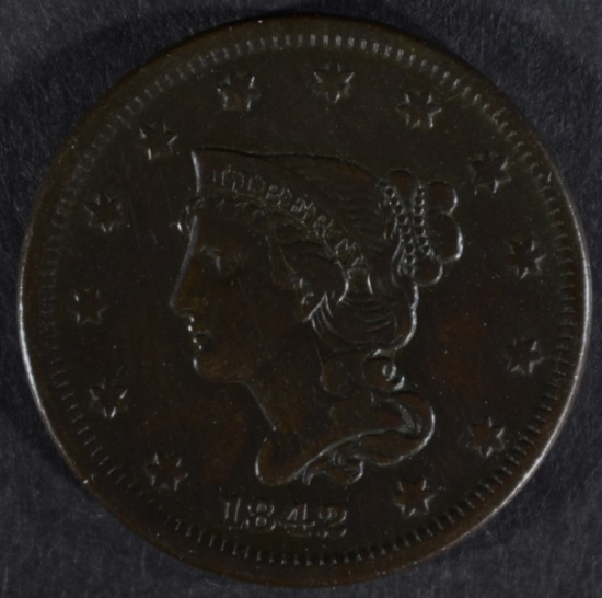 1842 LARGE CENT, XF