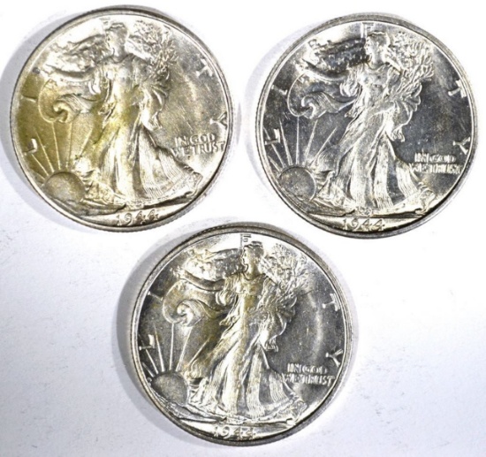 3 - 1944-S WALKING LIBERTY HALF DOLLARS