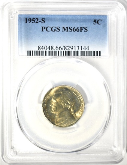 1952-S JEFFERSON NICKEL, PCGS MS-66 FULL STEPS