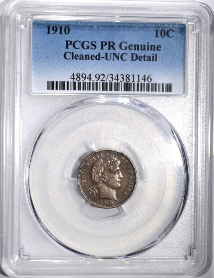 1910 BARBER DIME, PCGS PROOF UNC details