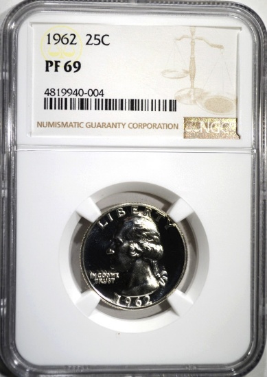 1962 WASHINGTON QUARTER, NGC PF-69