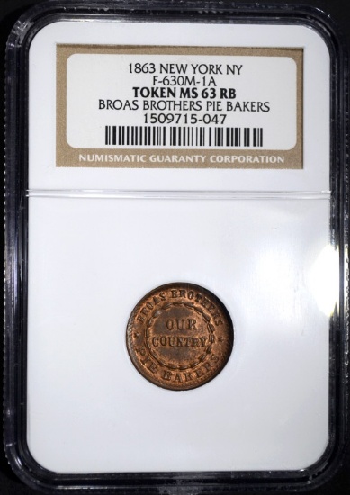 1863 CIVIL WAR TOKEN, NEW YORK, NGC MS-63 RB