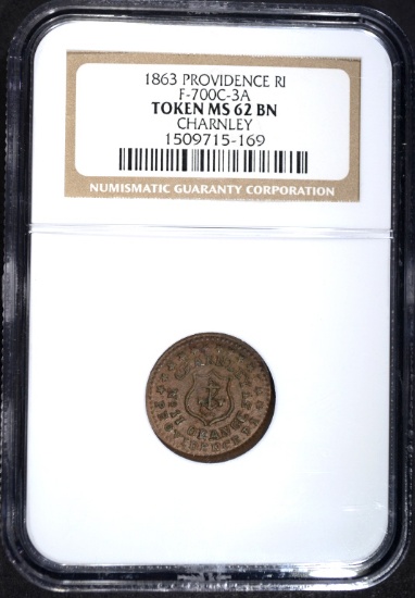 1863 CIVIL WAR TOKEN, PROVIDENCE RI, NGC MS-62 BN