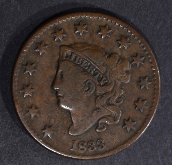 1833 LARGE CENT, VF