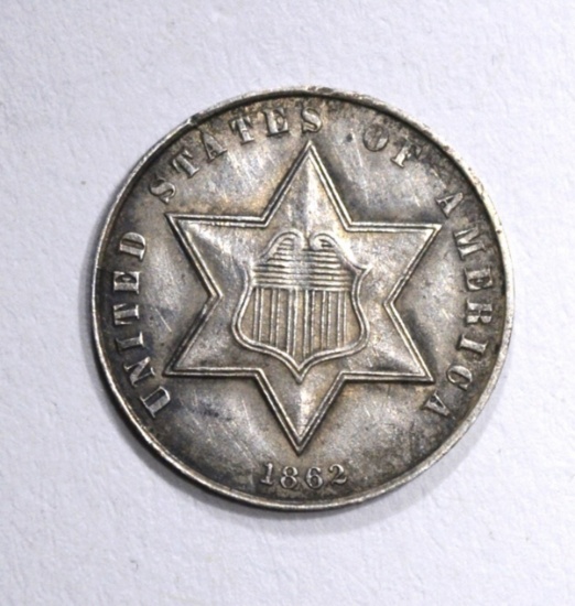 1862 THREE CENT SILVER  AU