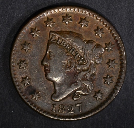 1827 LARGE CENT, VF/XF