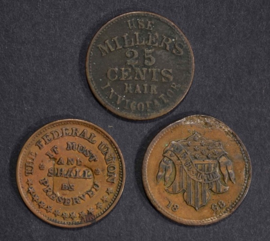 3 CIVIL WAR TOKENS; BROADWAY N.Y.,