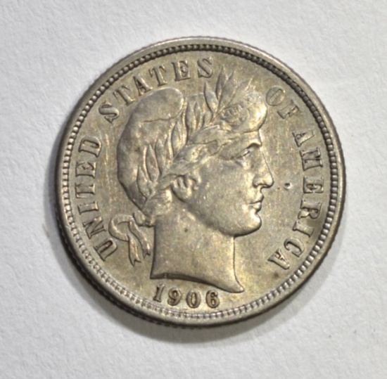 1906-S BARBER DIME, AU